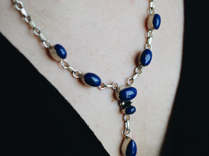 Natural Stone Necklace Porcelain Beads,Lapis Lazuli Necklace Blue Lapis Pendant Designed Porcelain Pendant September Birthstone Gift