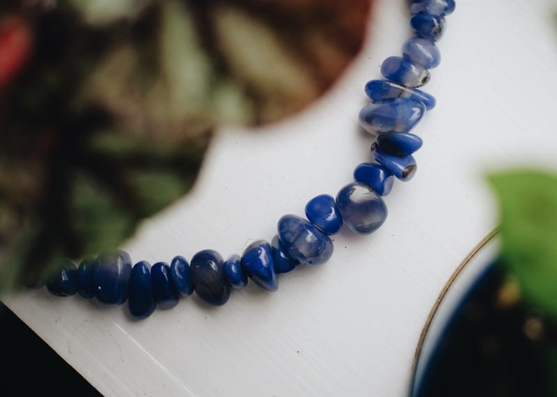 handmade necklace silver aged heart lapis lazuli beads